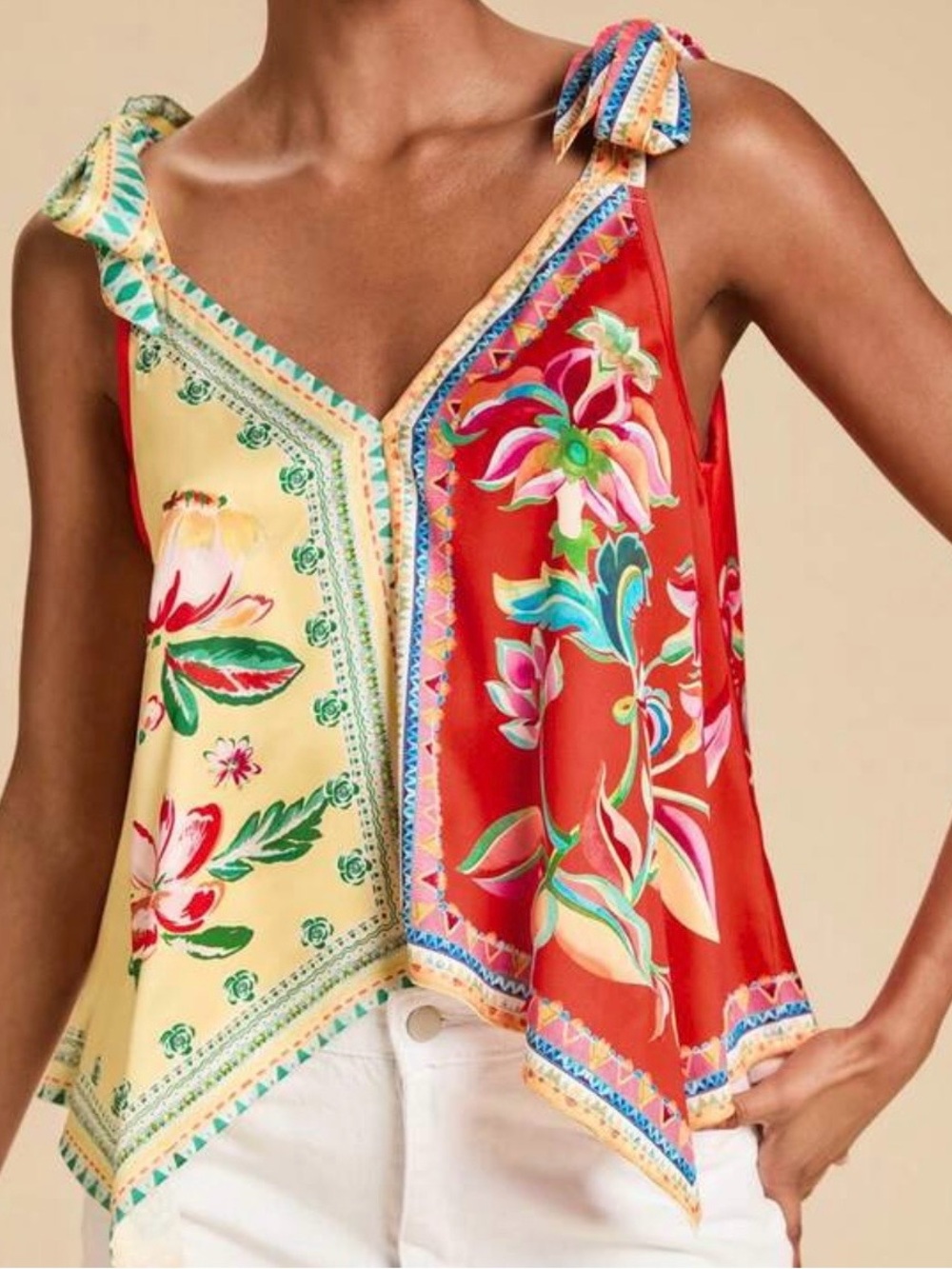 SHEIN Floral Tie-Shoulder V-Neck Top - Size L